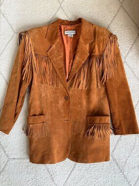Vintage Saks Fifth Avenue Suede Fringe Jacket Brown Western Leather Boho M